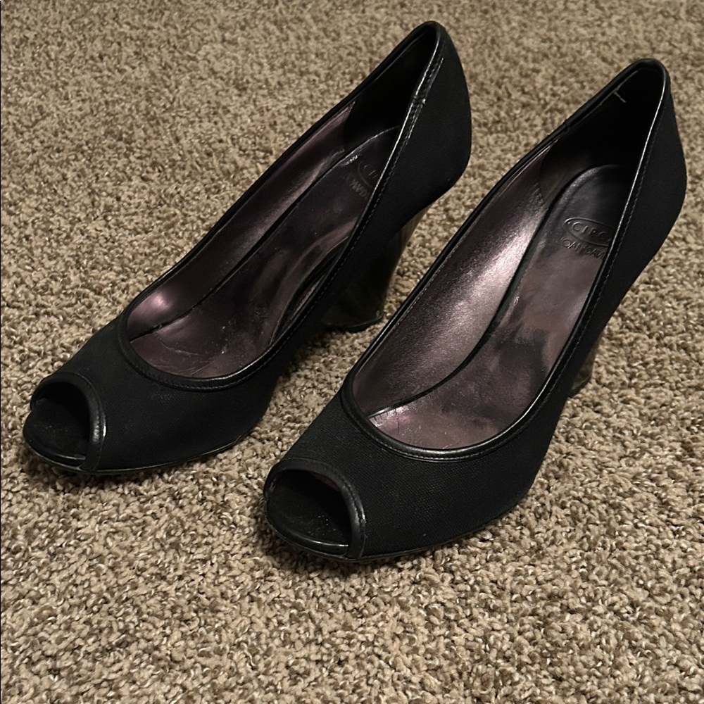 Circa Joan & David Black Peep-Toe Wedges